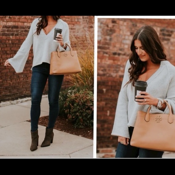 Free People Lovely Lines Bell Sleeve Sweater in Grey
size Medium Oversized - Picture 6 of 12